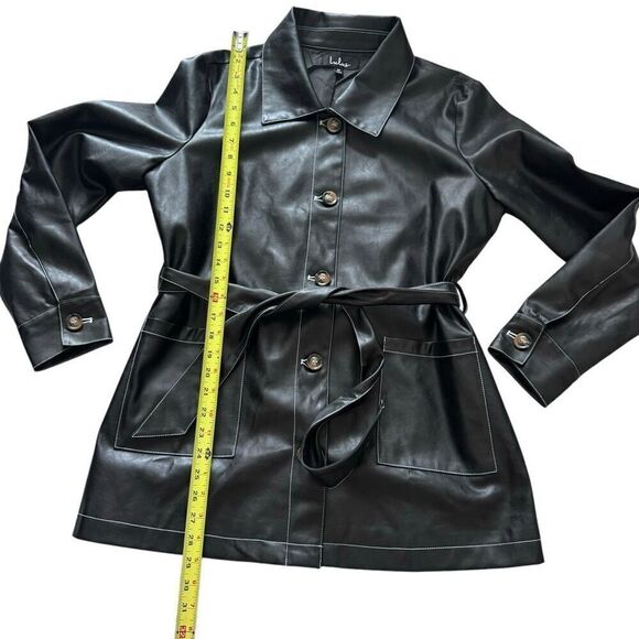 Lulu's Abeline Vegan Leather Belted Jacket Black Women's Size Medium M - Picture 9 of 12